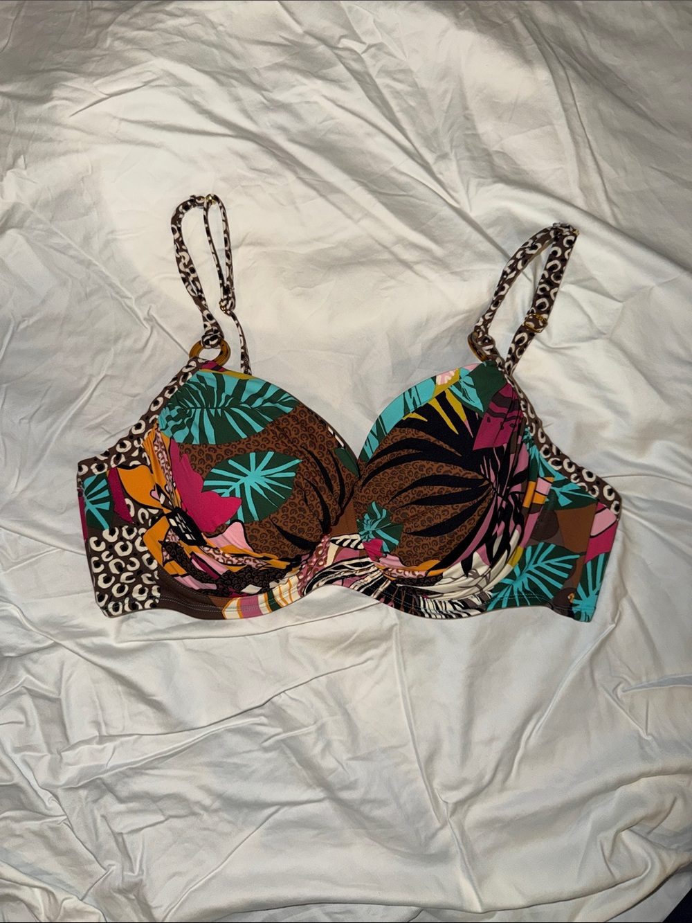 Bleu Rod Beattie Tropical Print Underwire Bra in Teal, Pink & Brown